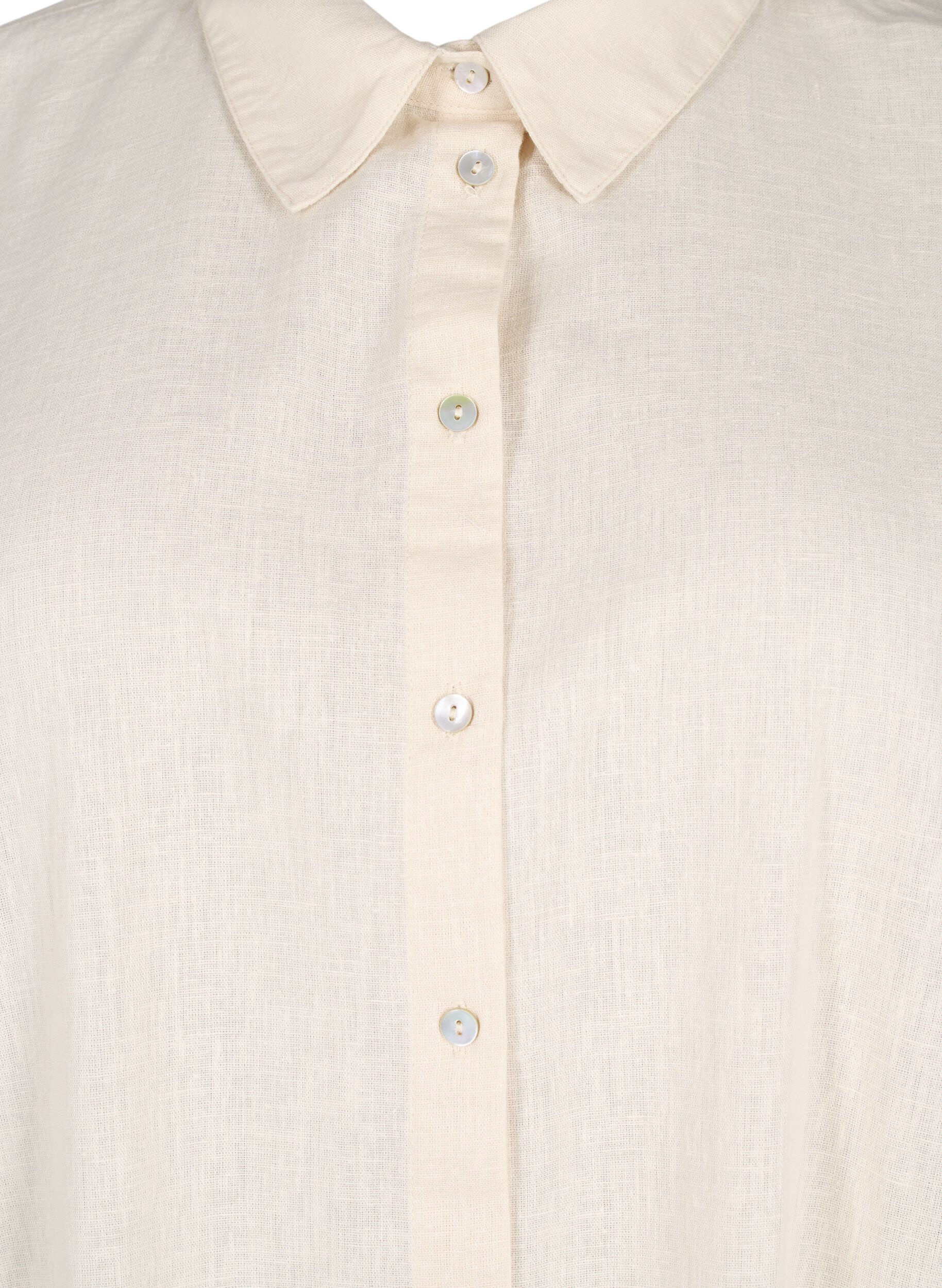 Zizzi Langes Hemd aus Baumwollmischung mit Leinen, Beige, Packshot image number 2