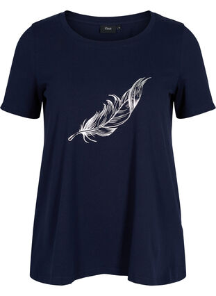 Kurzarm T-Shirt aus Baumwolle mit Aufdruck, Night Sky w. silver , Packshot image number 0