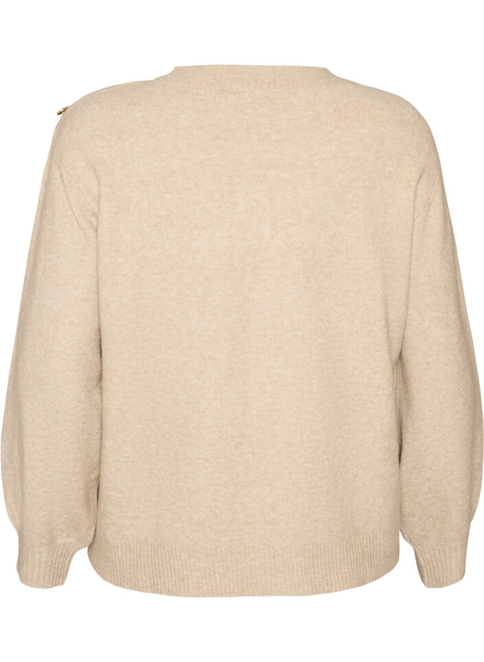 Strickbluse mit Knopfleiste, Beige, Packshot image number 1