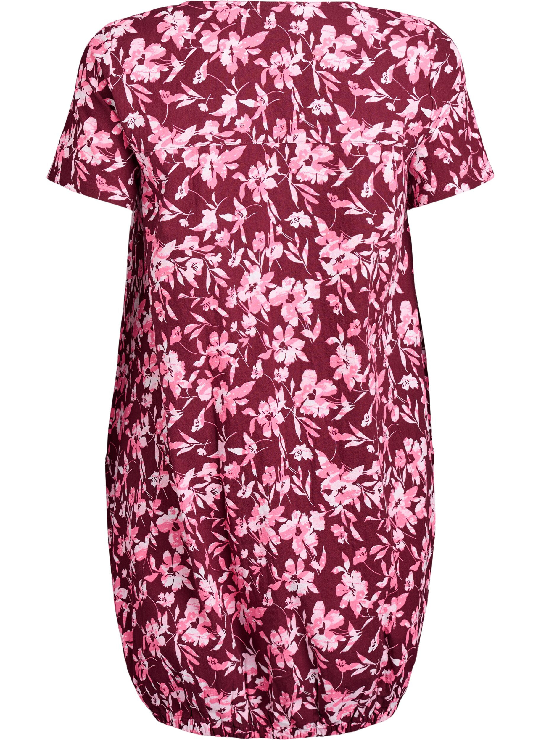 ZizziKurz&auml;rmliges Baumwollkleid mit Aufdruck, Dunkles Bordeaux, Packshot image number 1