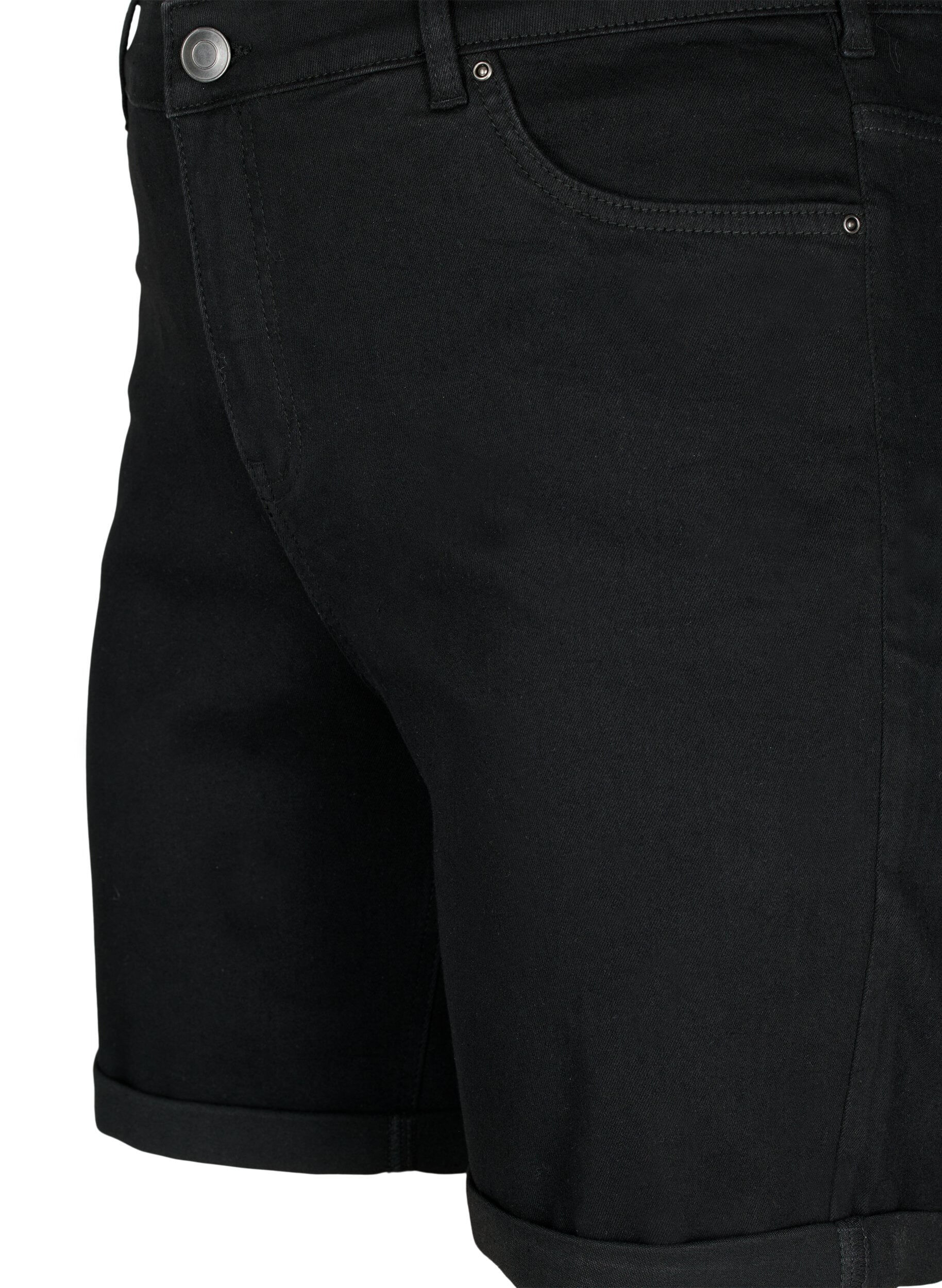 Zizzi Eng anliegende Denim-Shorts mit hoher Taille, Black, Packshot image number 2
