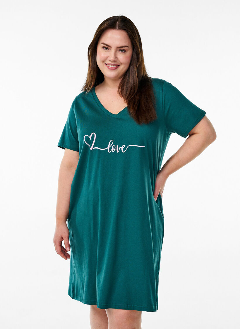 Nachthemd aus Bio-Baumwolle mit V-Ausschnitt, Gr&uuml;n, Model image number 0