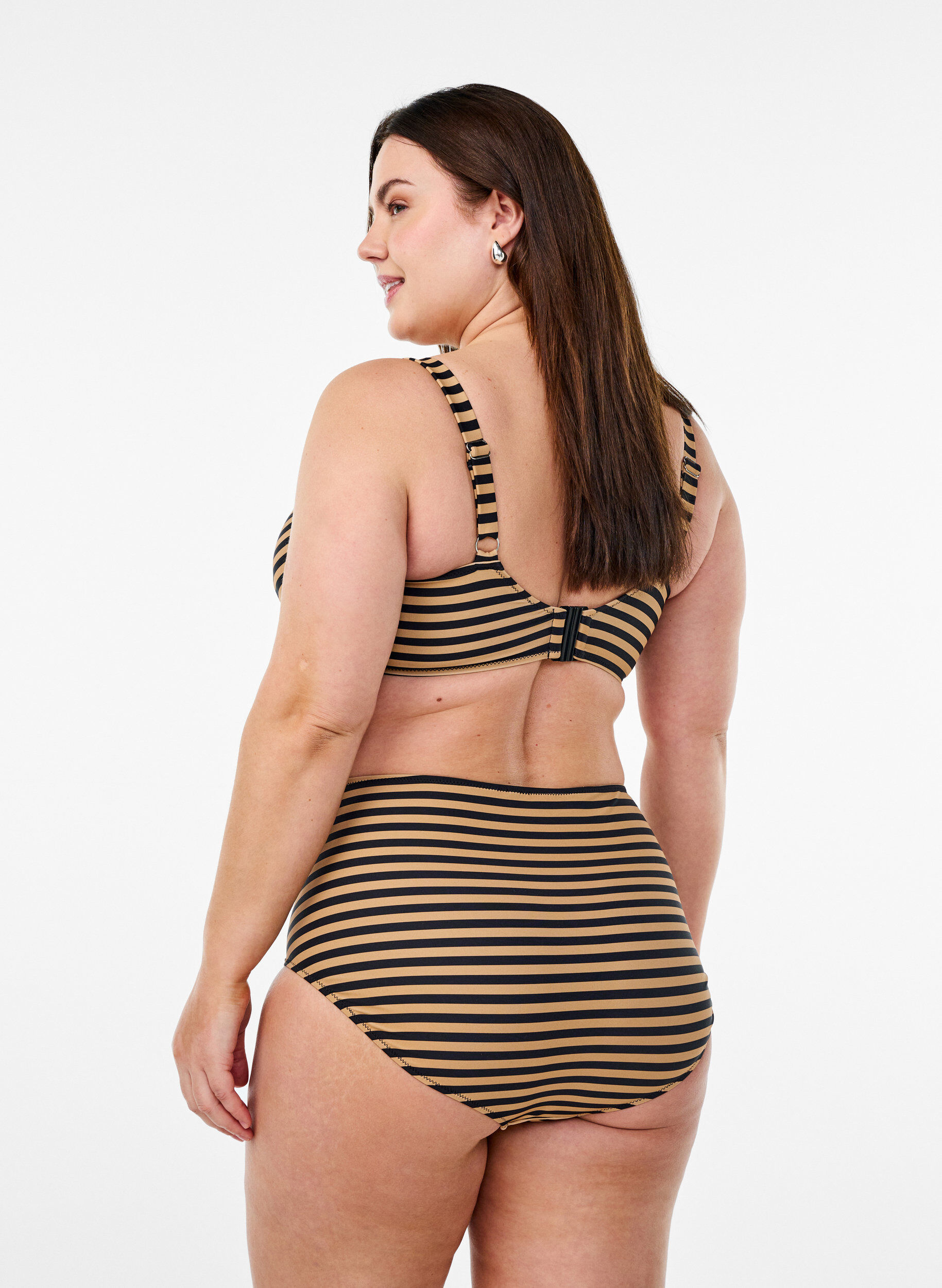 ZizziHoch taillierte Bikinihosen mit Streifen, Braun, Model image number 1