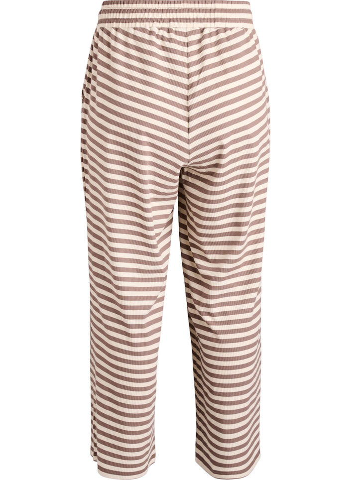 Gestreifte Schlafanzughose mit hoher Taille und weiten Beinen, Beige, Packshot image number 1