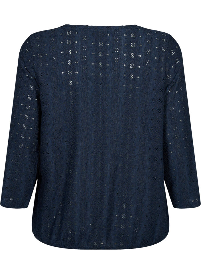 Bluse mit Anglaise-Stickerei und 7/8-Ärmeln, Navy Blazer, Packshot image number 1