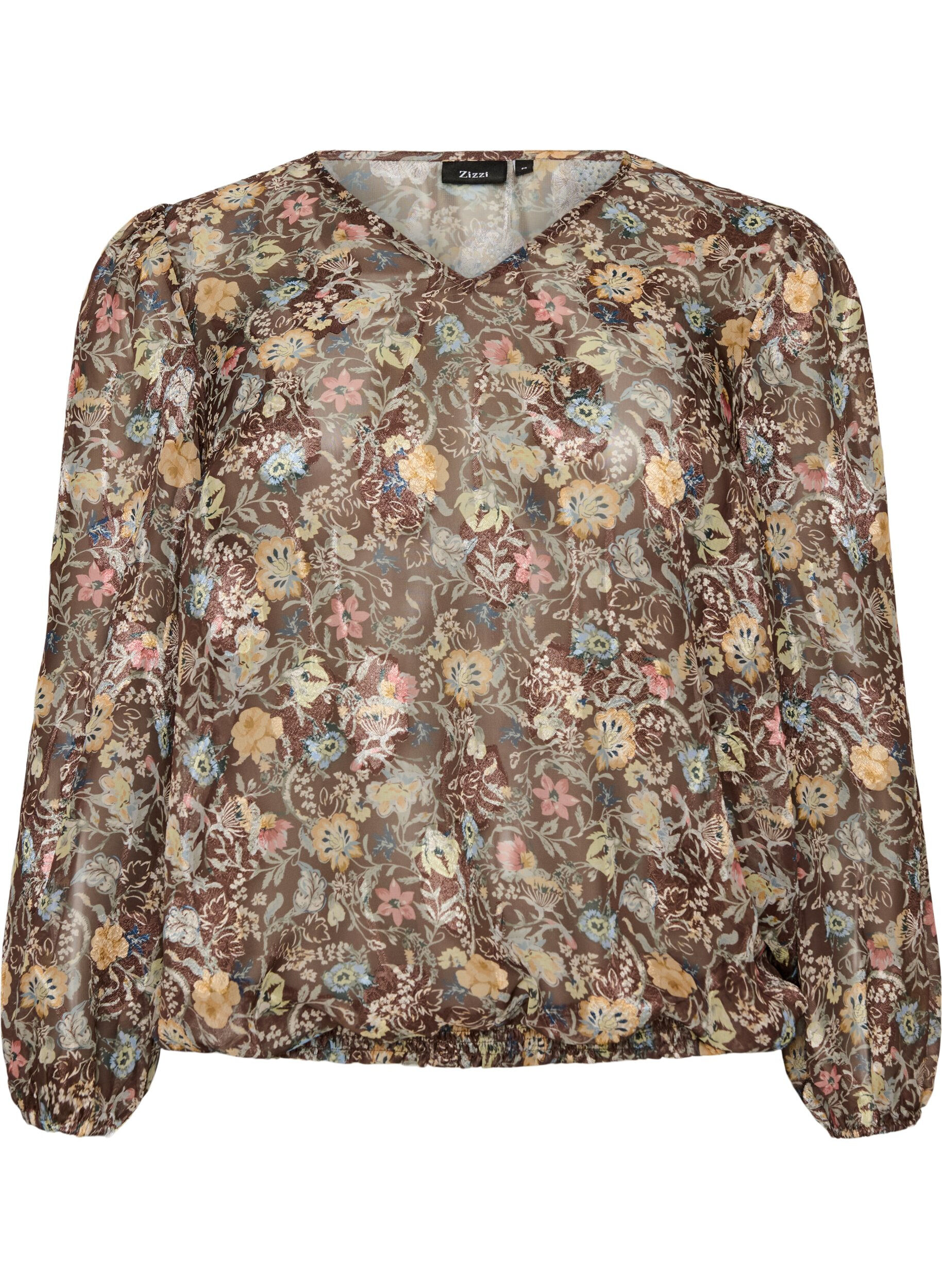 ZizziBluse mit Blumenmuster und Ballon&auml;rmeln, Braun, Packshot image number 0