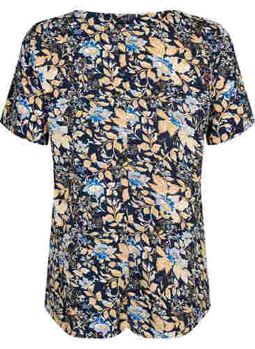 FLASH - Bluse mit kurzen Ärmeln und Print, Brown Blue Flower, Packshot image number 1