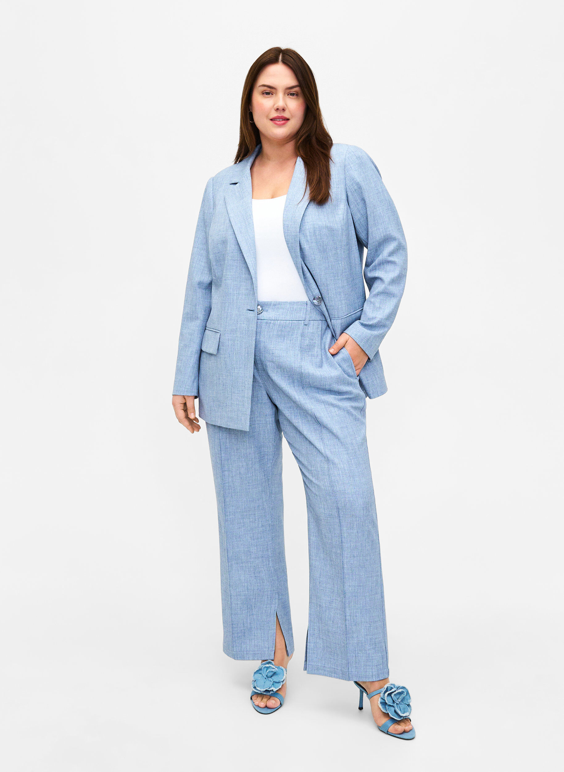 Zizzi Melierter Blazer mit Knopfverschluss, Infinity , Model image number 2