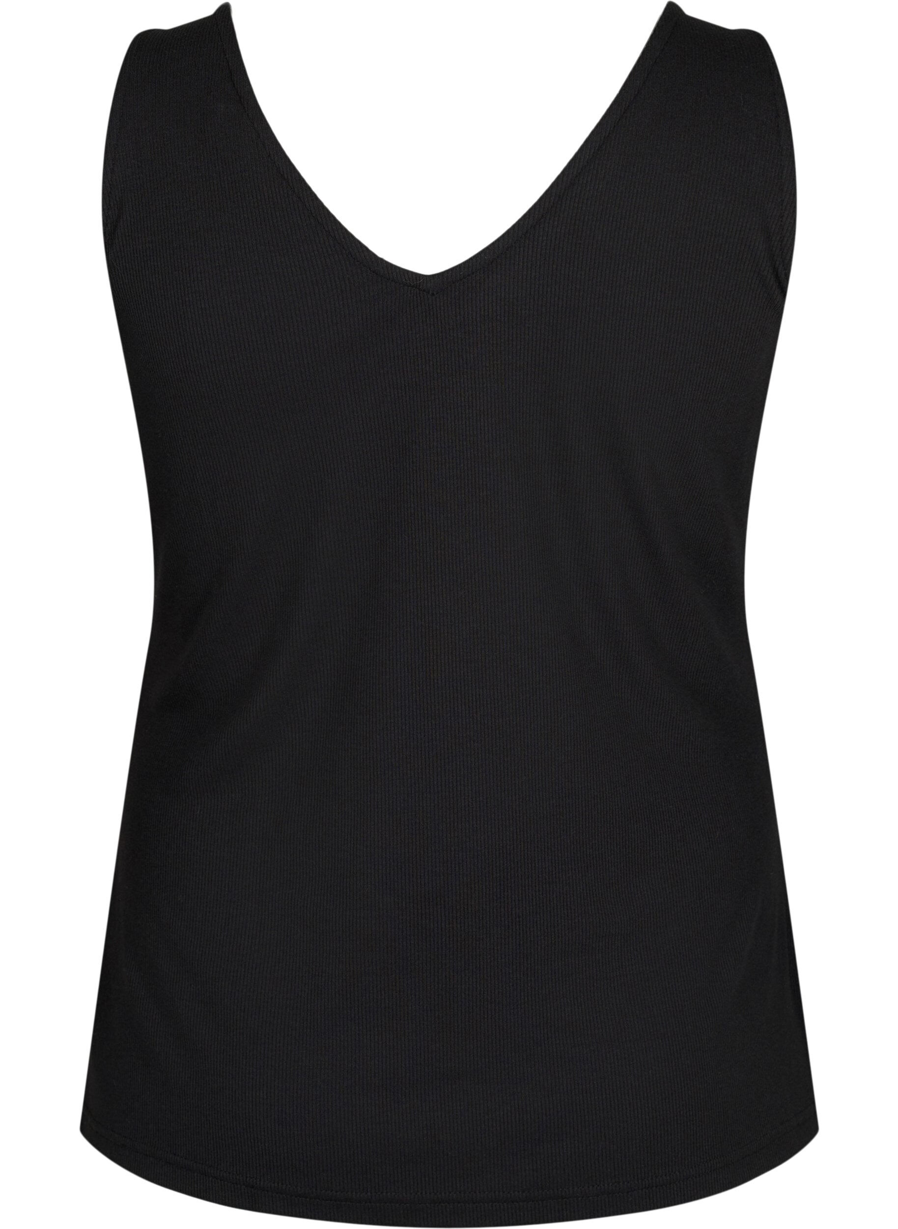 Zizzi Geripptes Basic Top mit V-Ausschnitt, Black, Packshot image number 1