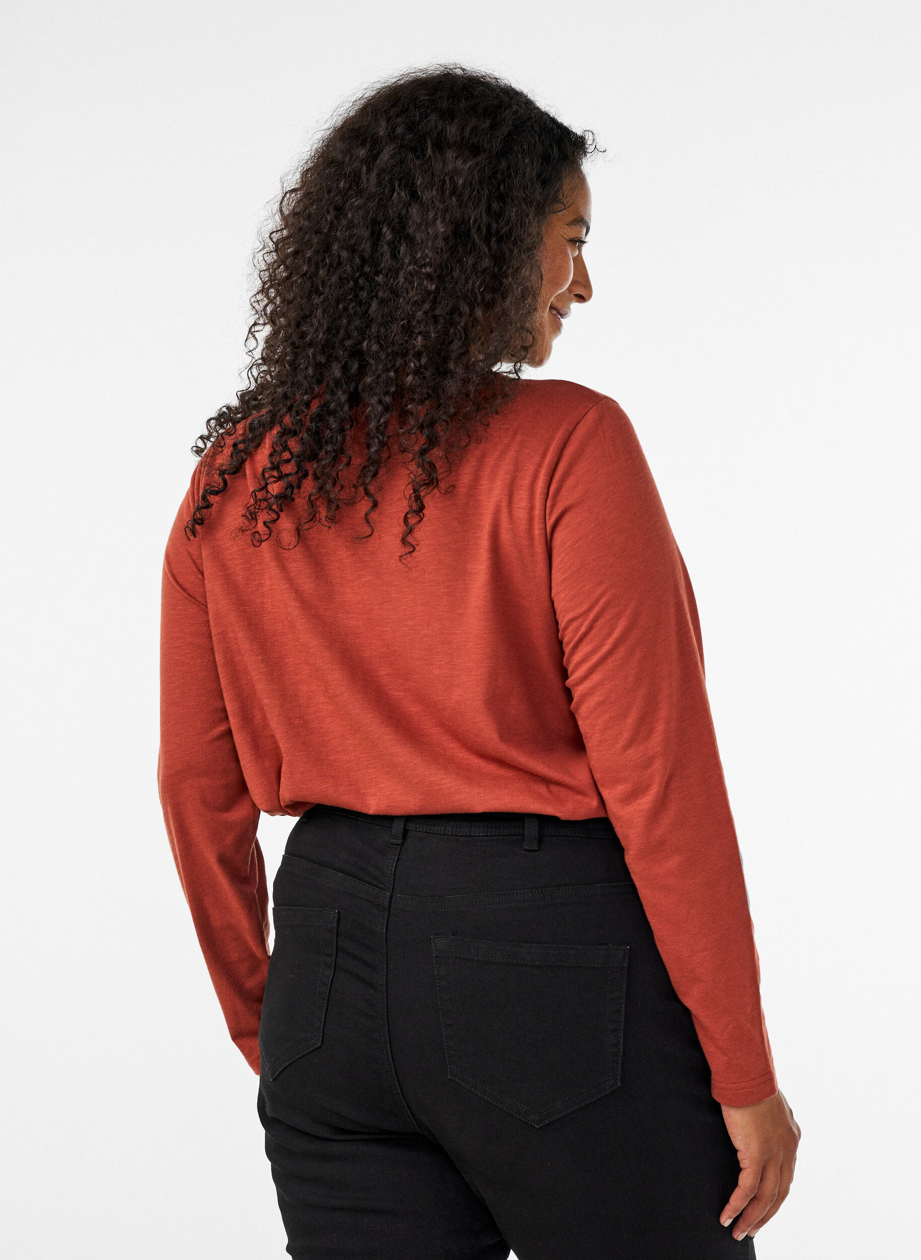 ZizziLangarmshirt mit V-Ausschnitt und Kn&ouml;pfen, Braun, Model image number 2