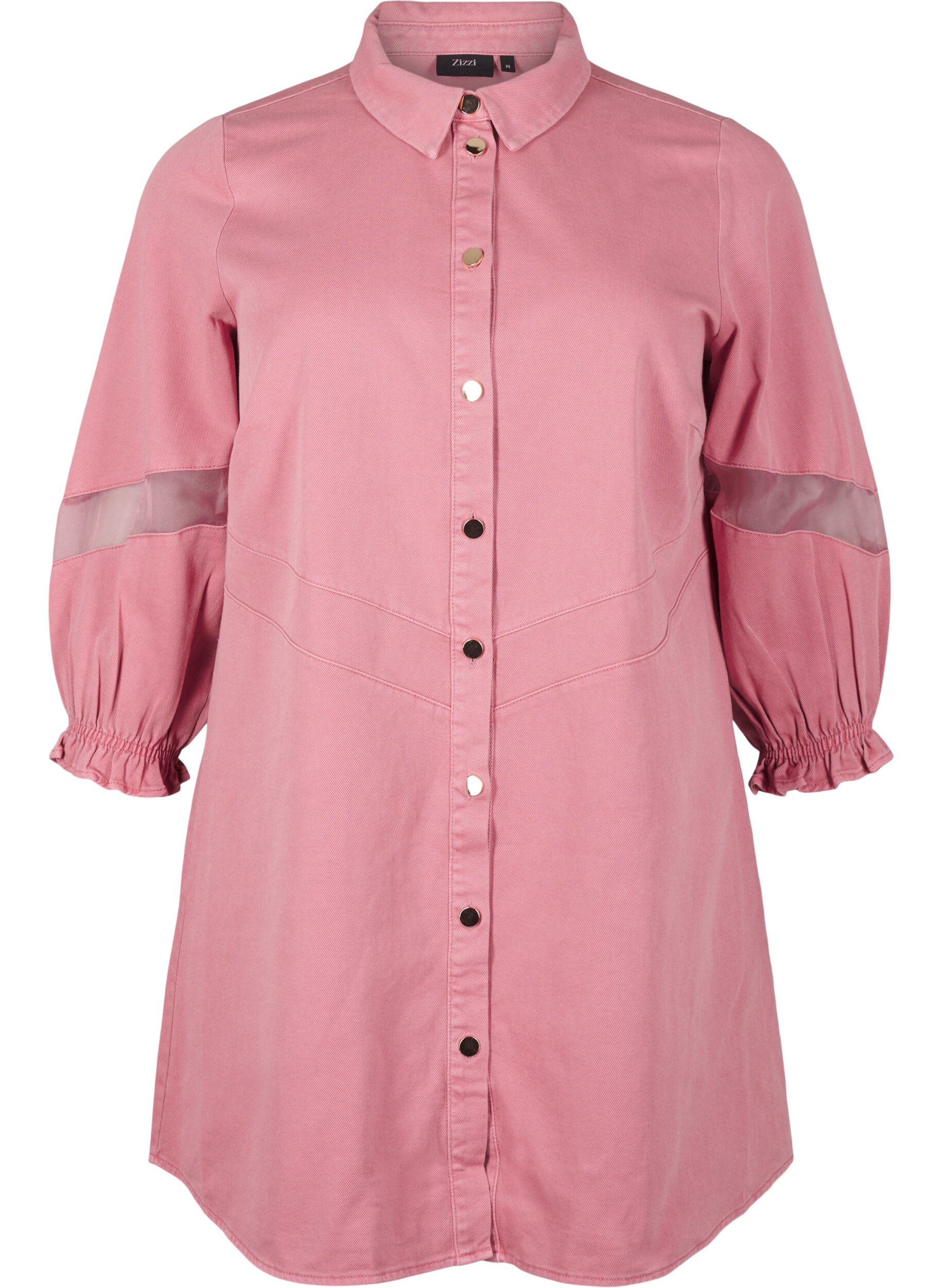 Zizzi Buntes Hemdblusenkleid aus Jeansstoff mit Maschendetails, Heather Rose, Packshot image number 0