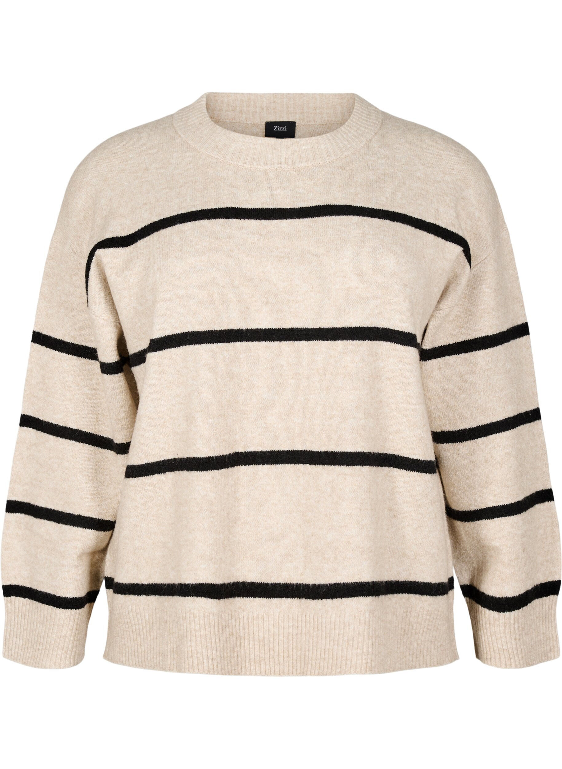 Zizzi Gestreifter Pullover in lockerer Passform, Beige, Packshot image number 0
