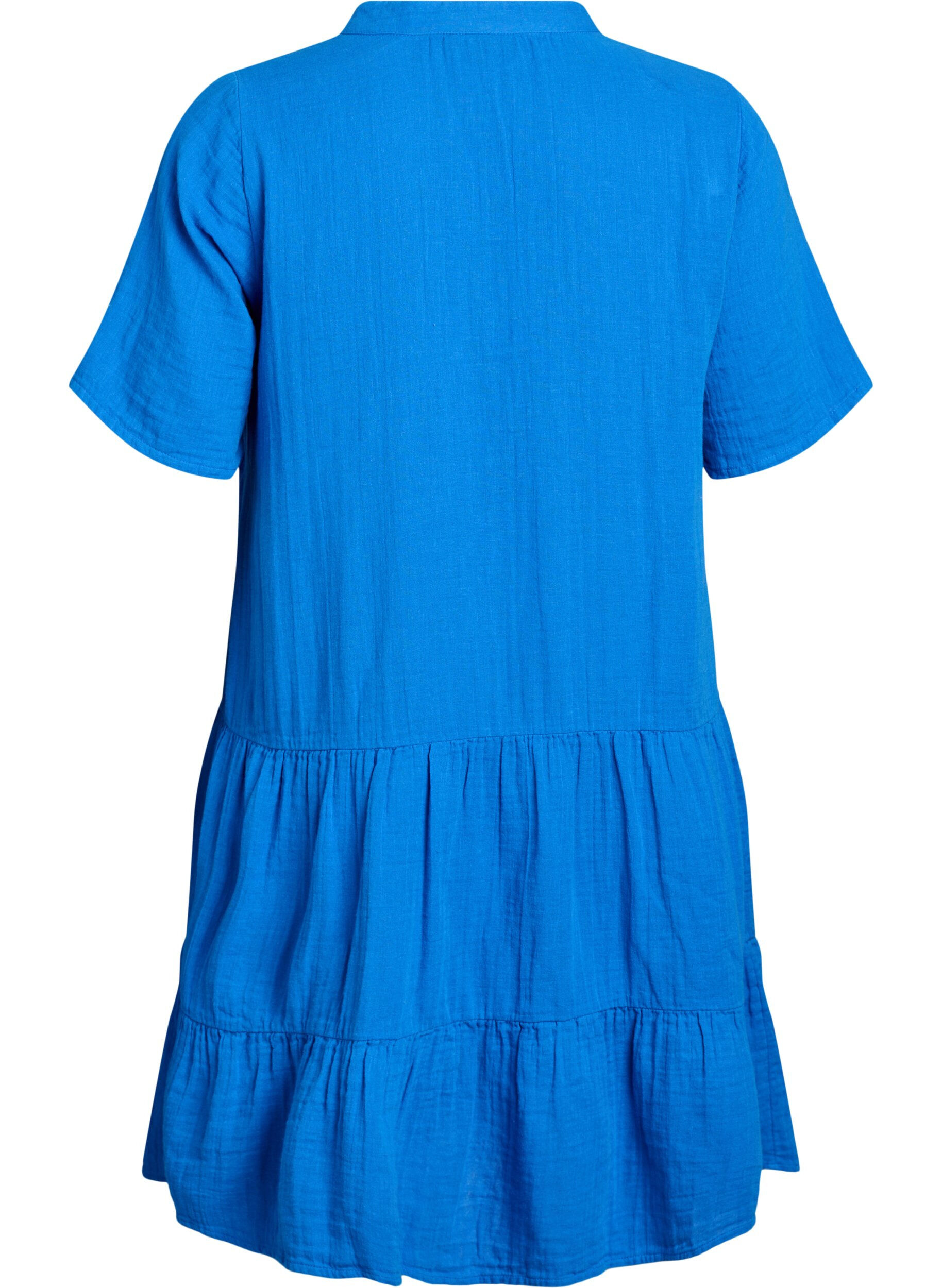 ZizziKurzes A-Linien-Kleid aus Baumwollmusselin, Blau, Packshot image number 1