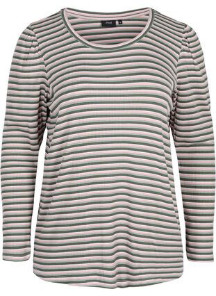 Langarm Bluse mit Streifen, Rosa/Green Stripe, Packshot image number 0