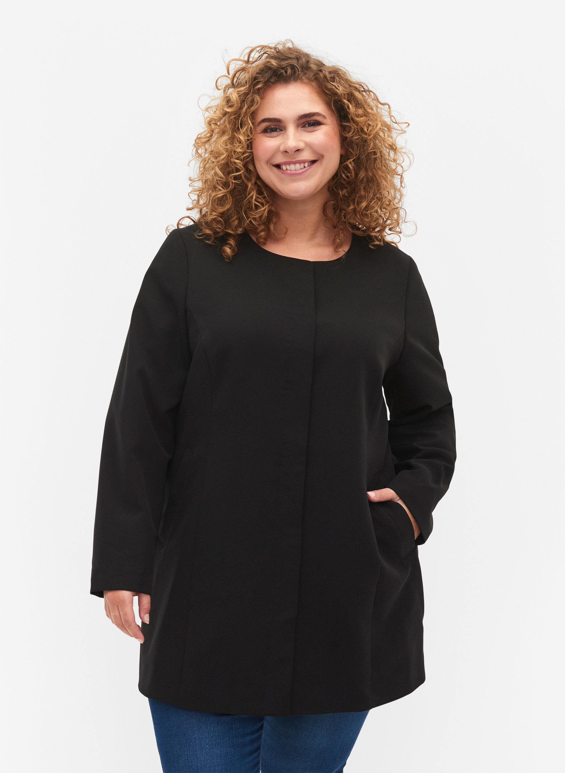 Zizzi Leichte klassische Fr&uuml;hlingsjacke, Black, Model image number 0