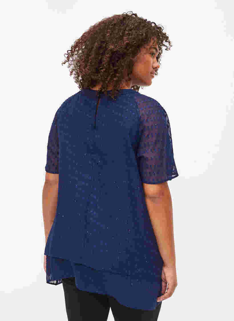 Bluse mit 2/4 Ärmeln aus gemustertem Chiffon, Evening Blue, Model image number 1