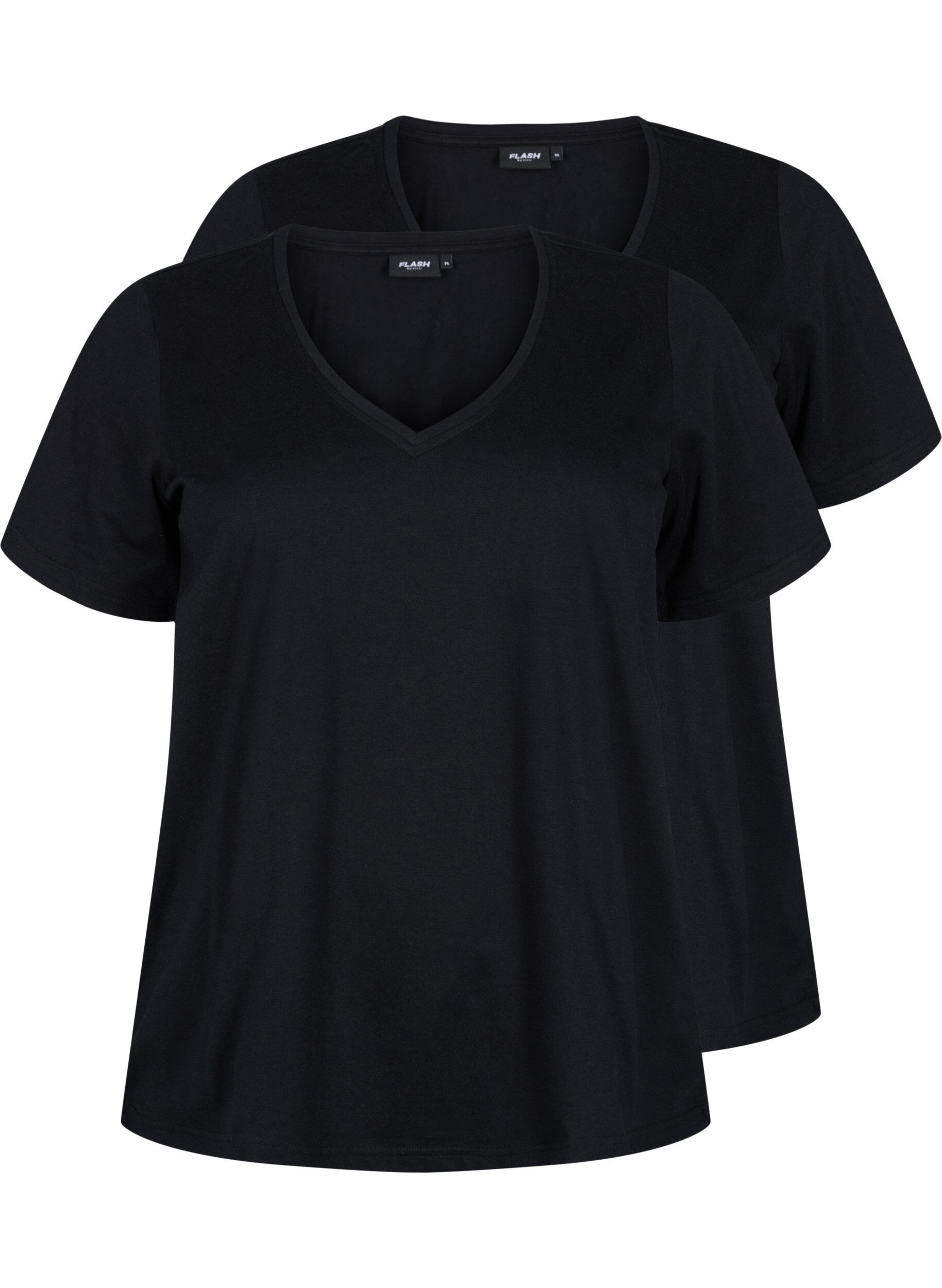 Zizzi FLASH - 2er-Pack T-Shirts mit V-Ausschnitt, Black/Black, Packshot image number 0