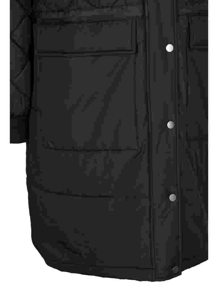 Gesteppte Jacke mit Kapuze und verstellbarer Taille, Black, Packshot image number 3
