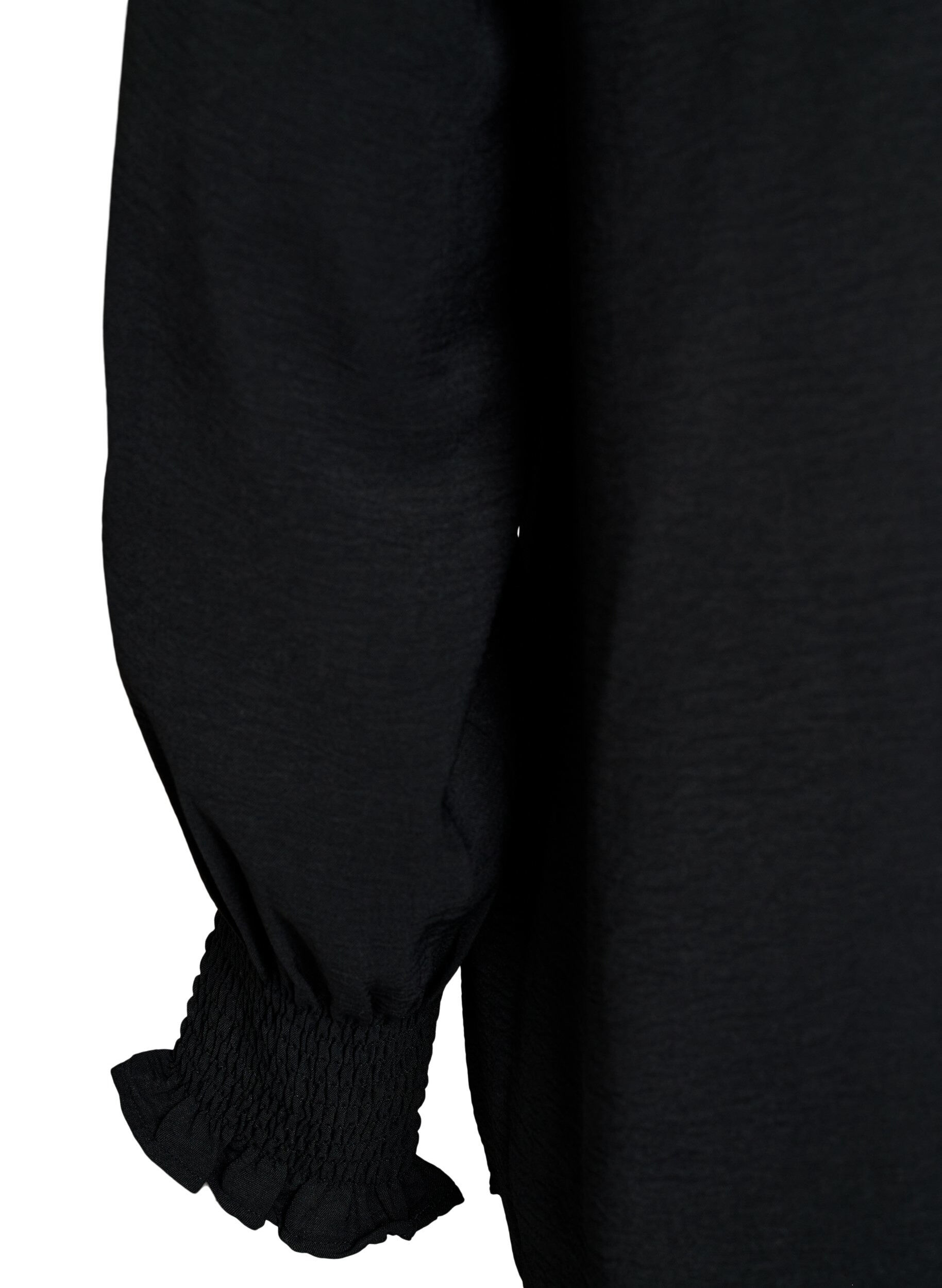 ZizziBluse mit Smockb&uuml;ndchen und V-Ausschnitt, Schwarz, Packshot image number 3
