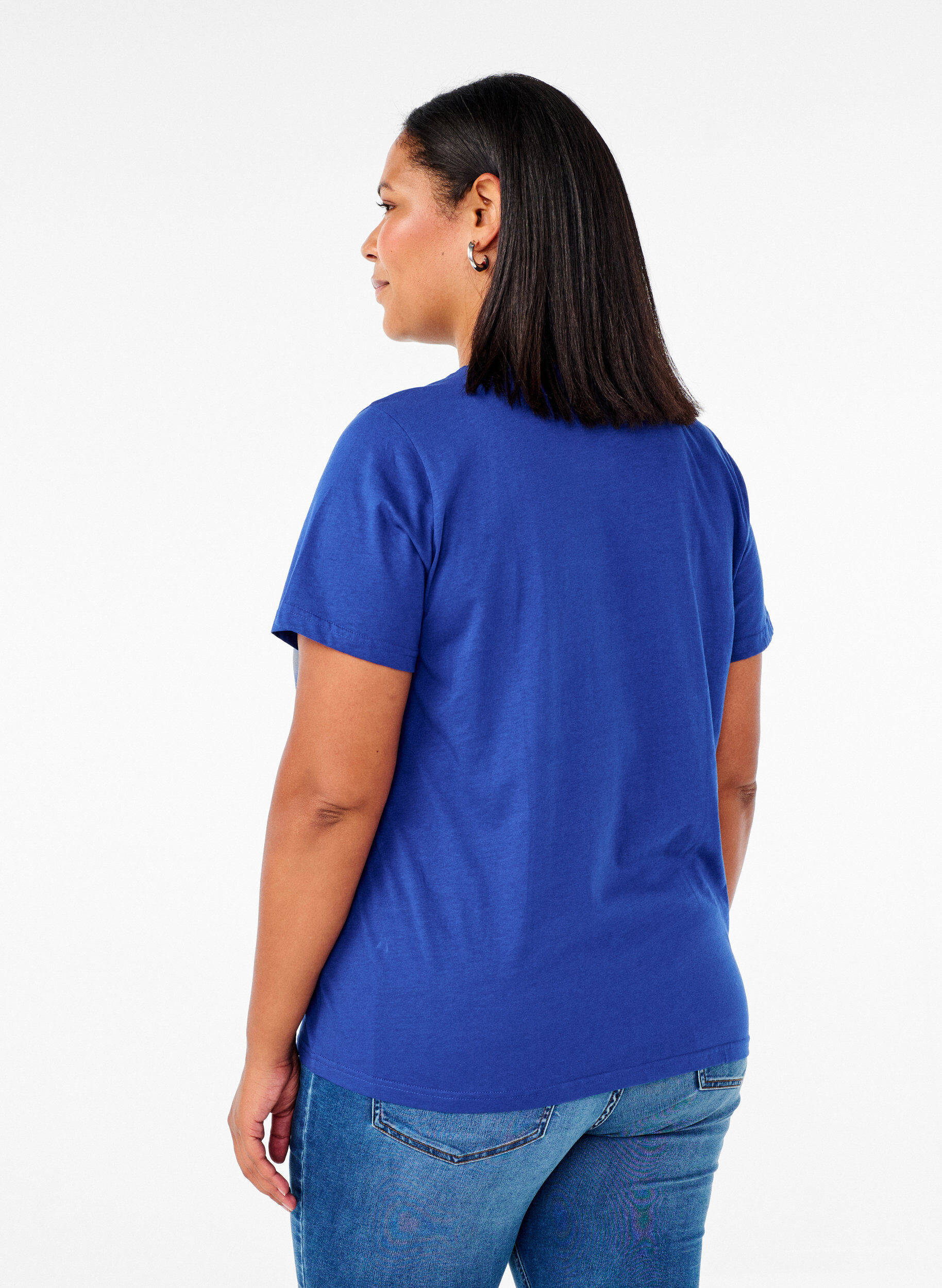 ZizziBasic T-Shirt aus Baumwolle mit Rundhalsausschnitt, Blau, Model image number 2