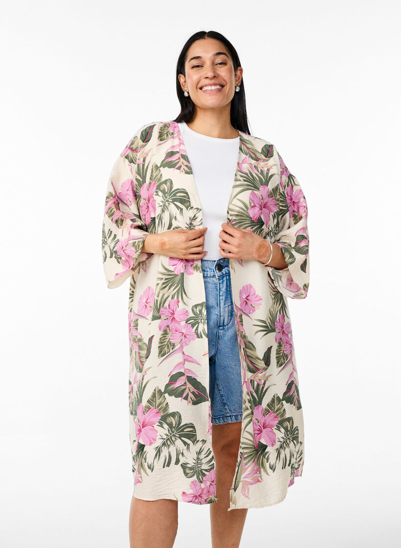 Viskose-Kimono mit 3/4-&Auml;rmeln, Vanille, Model image number 0