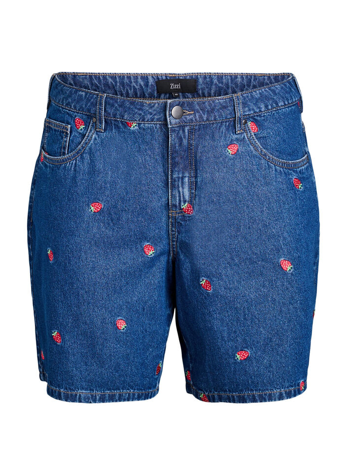 Bestickte Denimshorts, Blau, Packshot image number 0