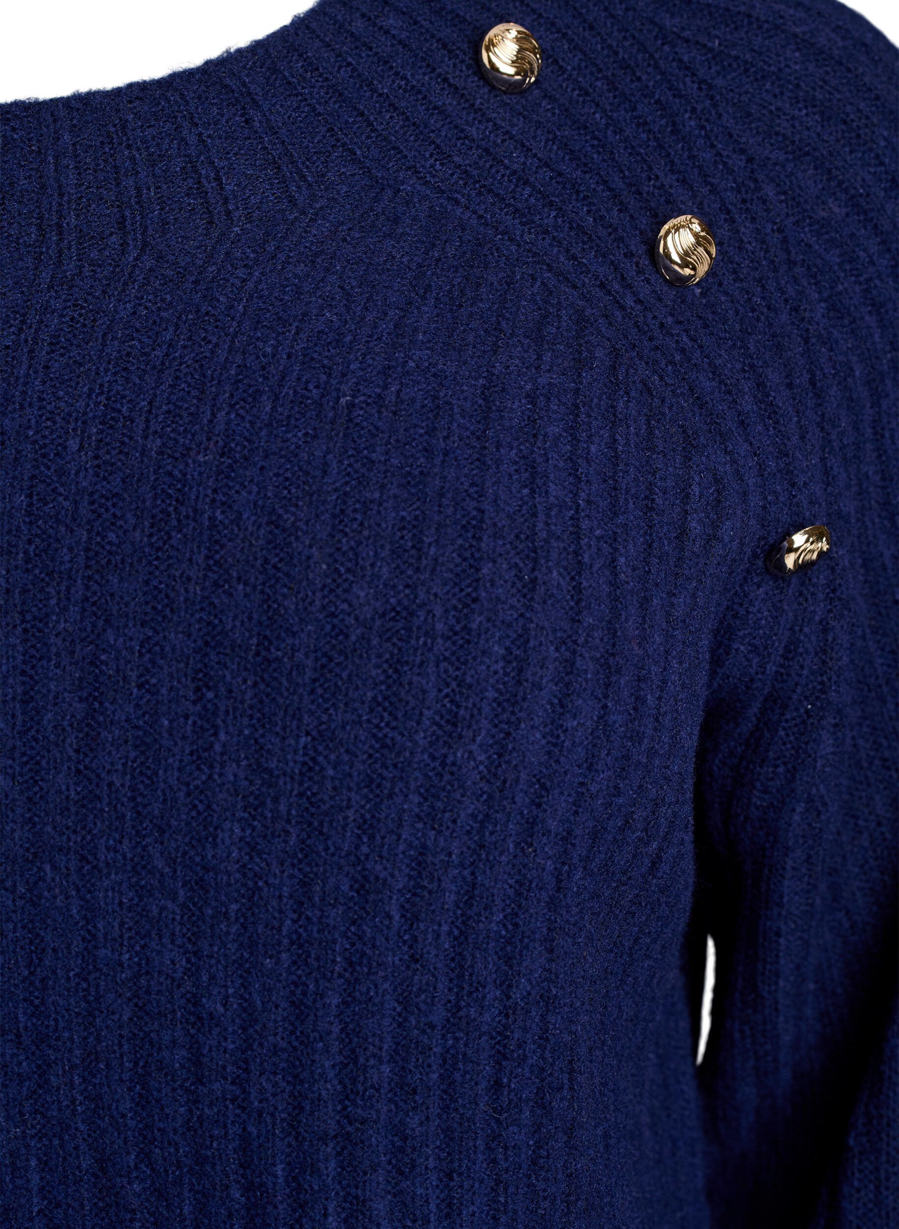 Zizzi Pullover aus Rippstrick mit Zierkn&ouml;pfen, Blau, Packshot image number 2