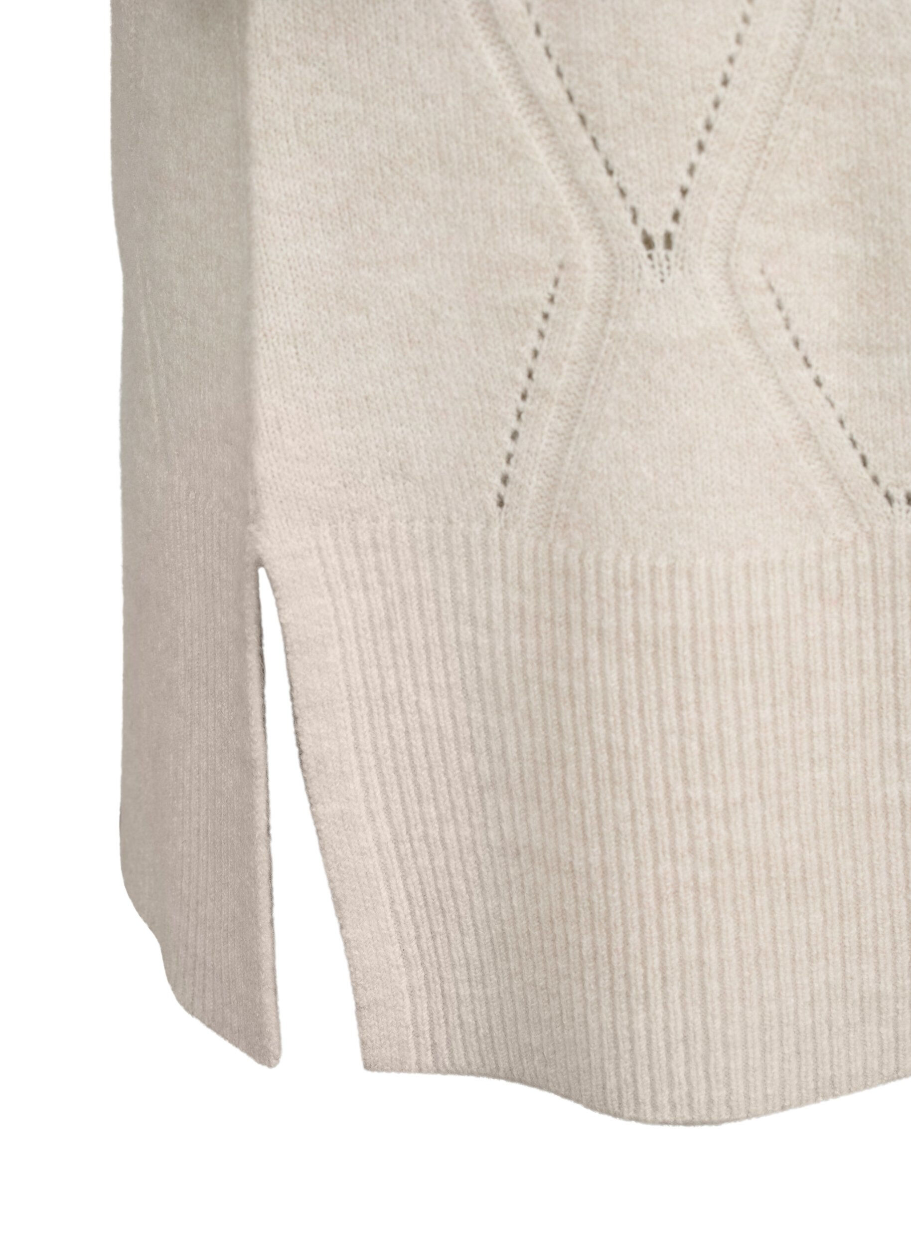 Zizzi Lang&auml;rmliges Strickkleid mit Lochmuster, Birch Mel., Packshot image number 3