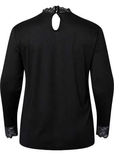 Bluse mit Spitze und langen Ärmeln, Black, Packshot image number 1