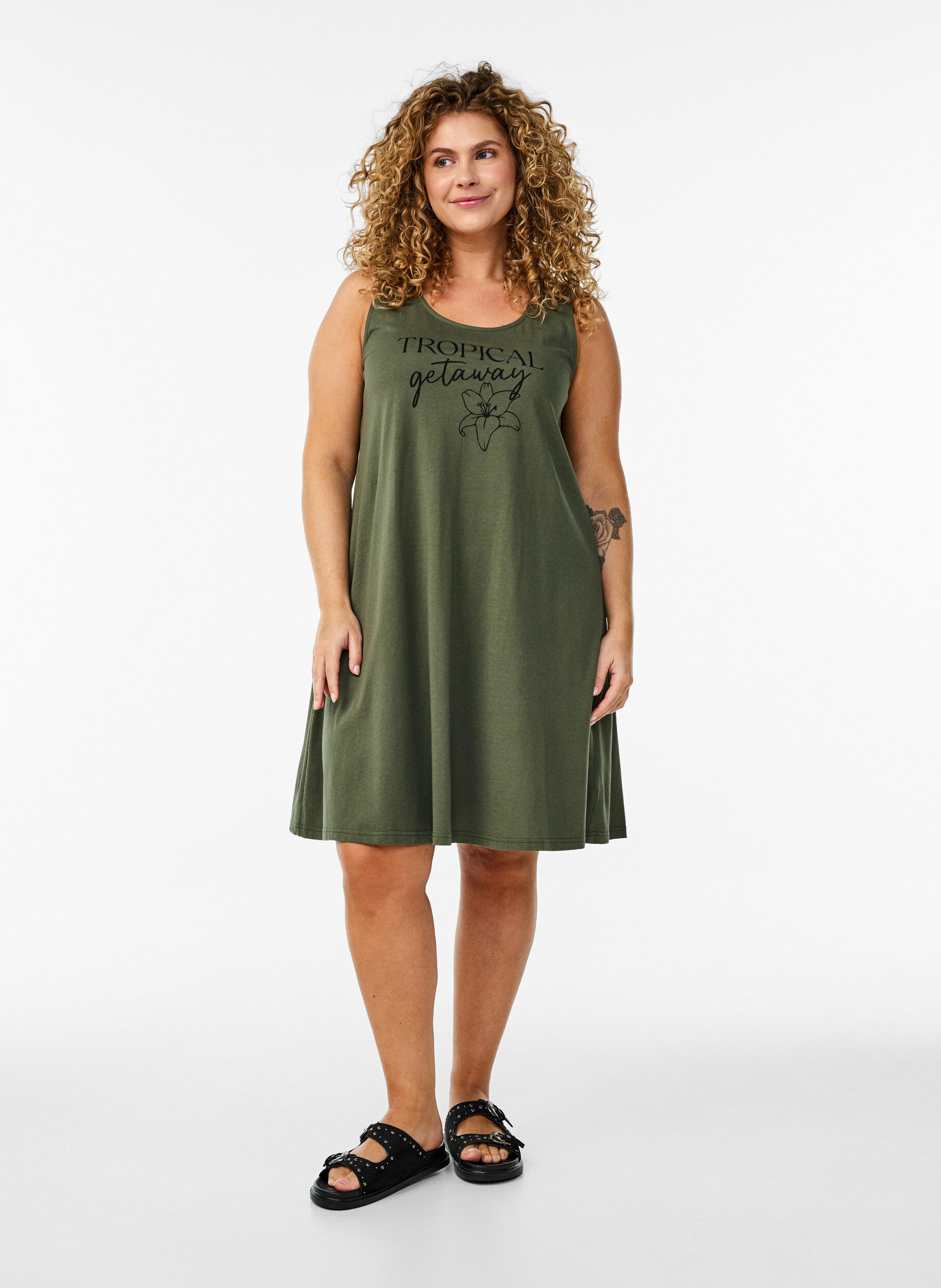 Zizzi &Auml;rmelloses Kleid in A-Linie, Gr&uuml;n, Model image number 1