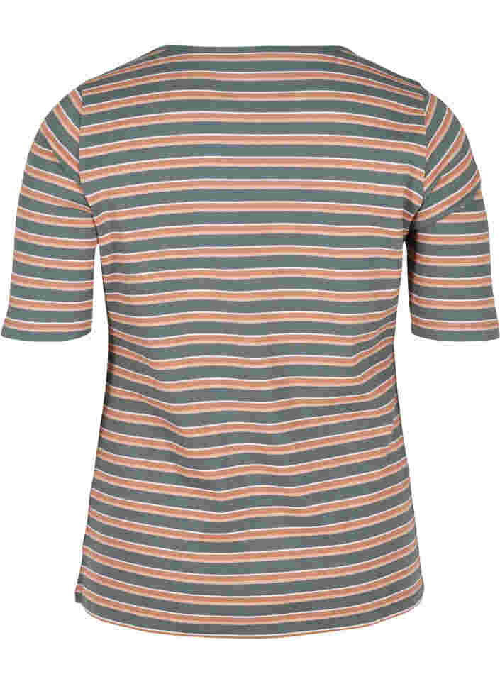 Gestreiftes T-Shirt aus Baumwolle mit Ripp, Balsam Green Stripe, Packshot image number 1