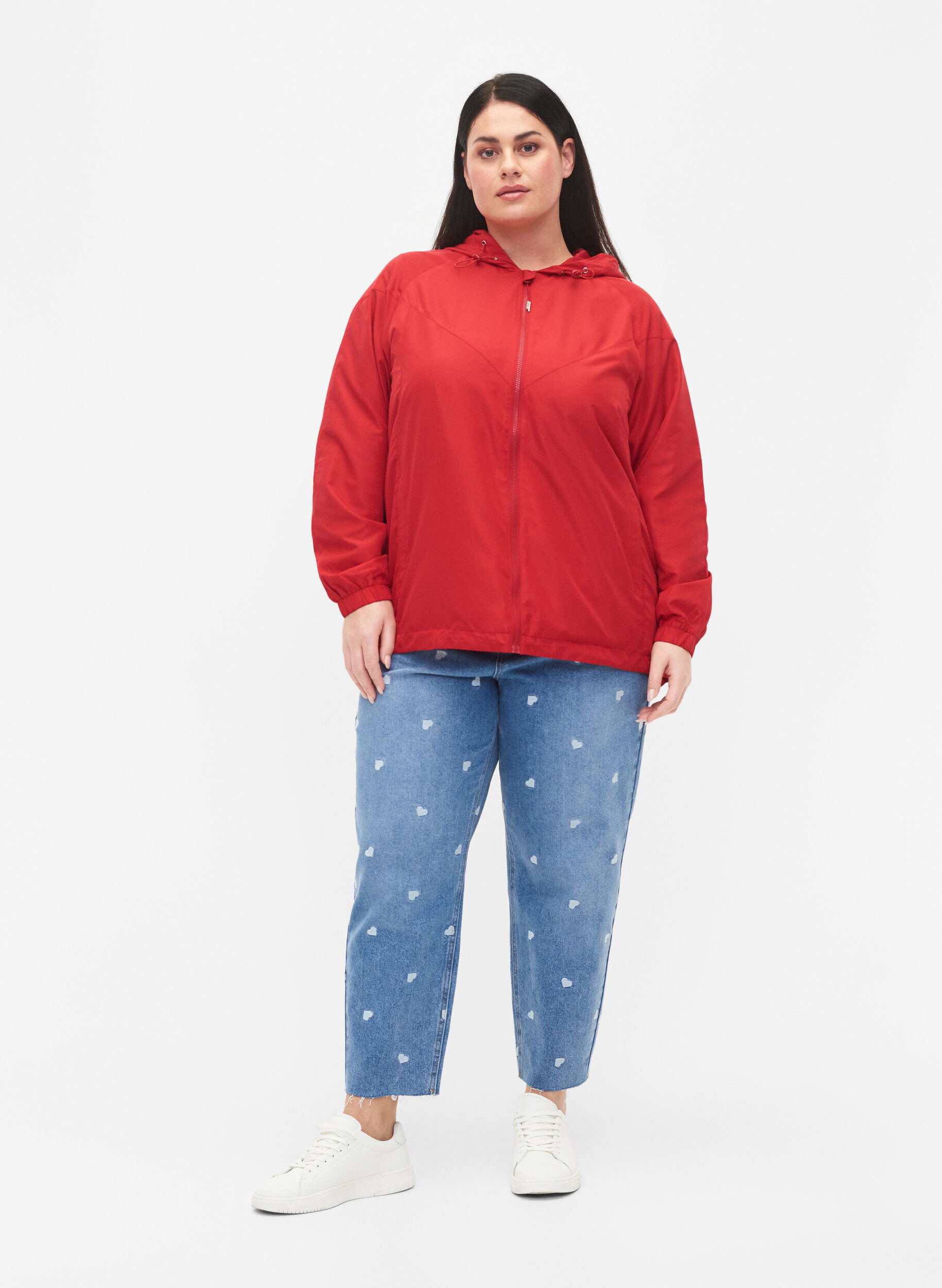 Zizzi Kurze Jacke mit Kapuze und verstellbarer Saum, Tango Red, Model image number 2