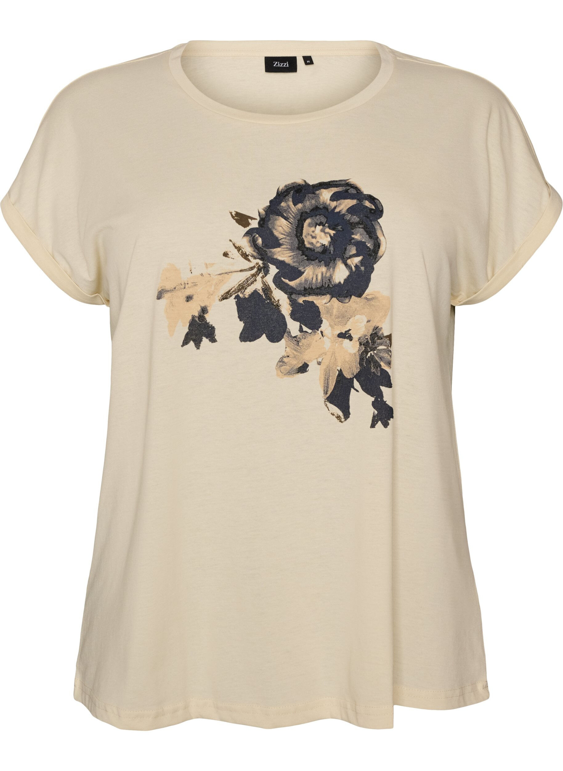 ZizziT-Shirt mit dekorativem Frontprint, Vanille, Packshot image number 0