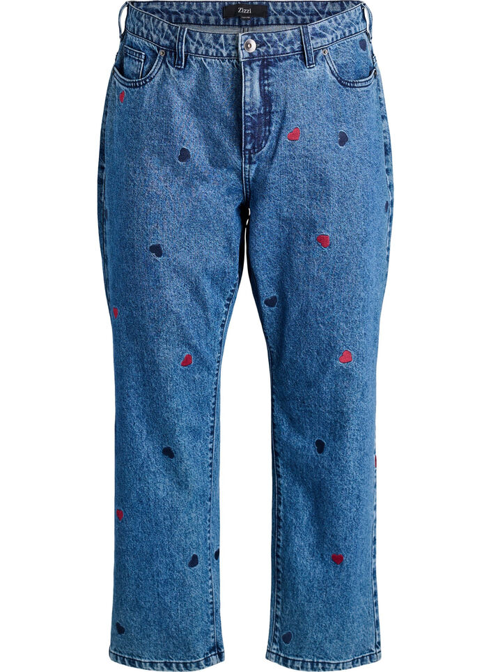 Gemma Jeans mit hoher Taille und aufgestickten Details, Blau, Packshot image number 0