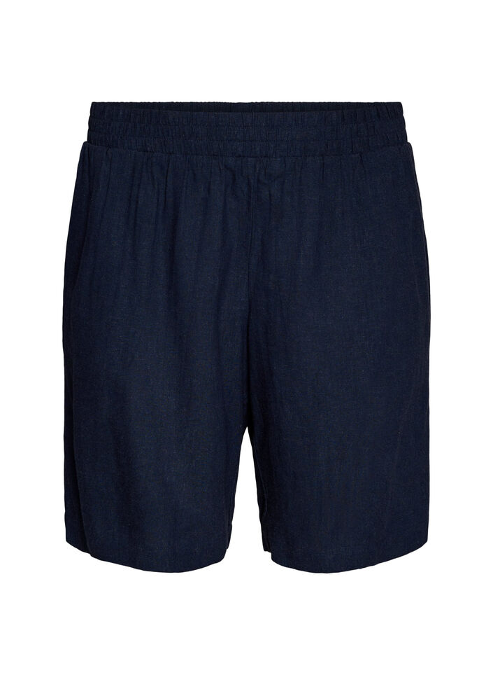 Hoch taillierte Shorts aus Leinen und Viskose, Blau, Packshot image number 0