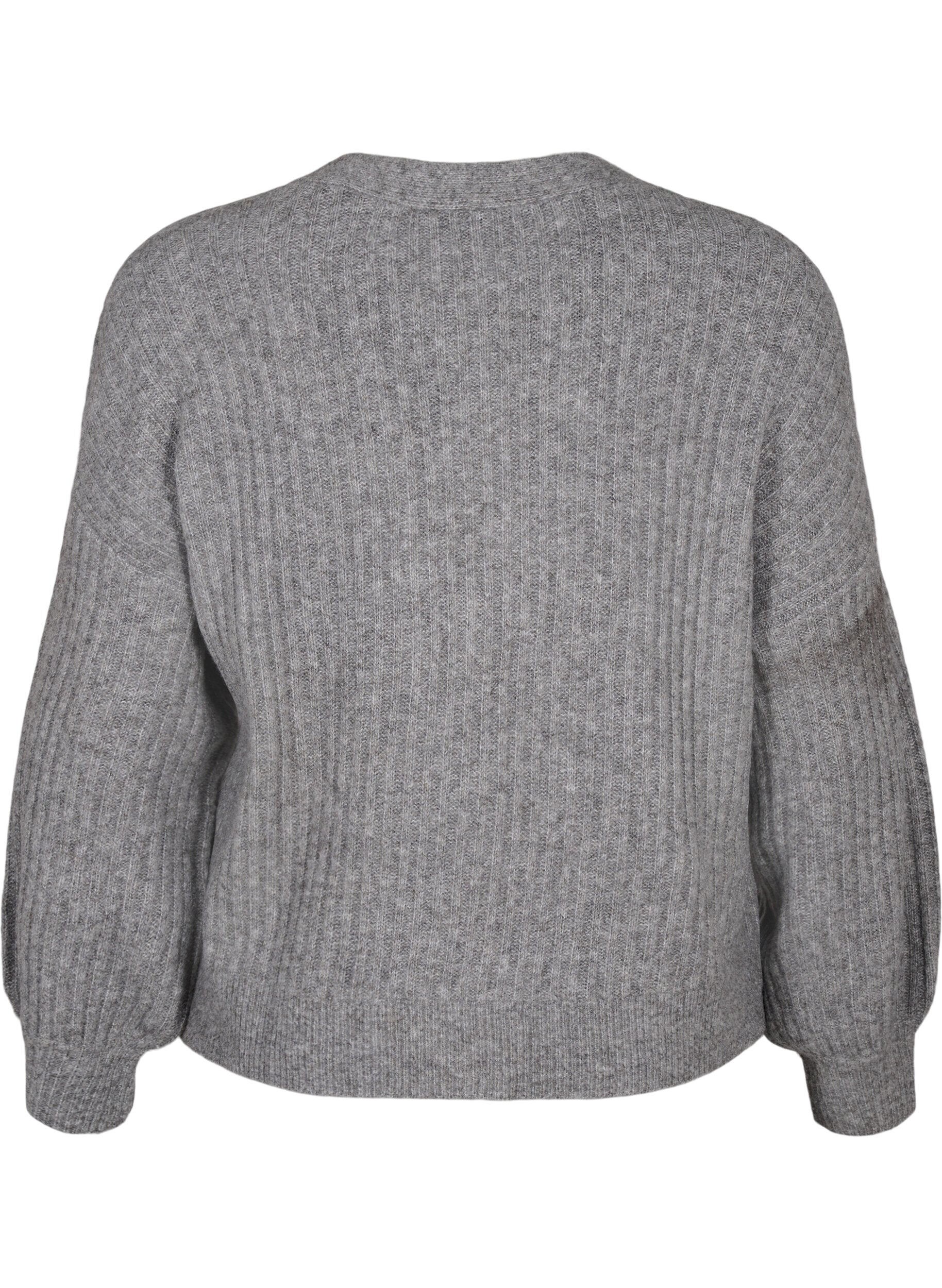 Zizzi Melange-Strickjacke aus Feinripp, Light Grey Melange, Packshot image number 1