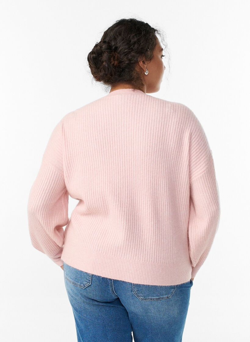 Rippenstrick Strickjacke mit Kn&ouml;pfen, Pink, Model image number 2