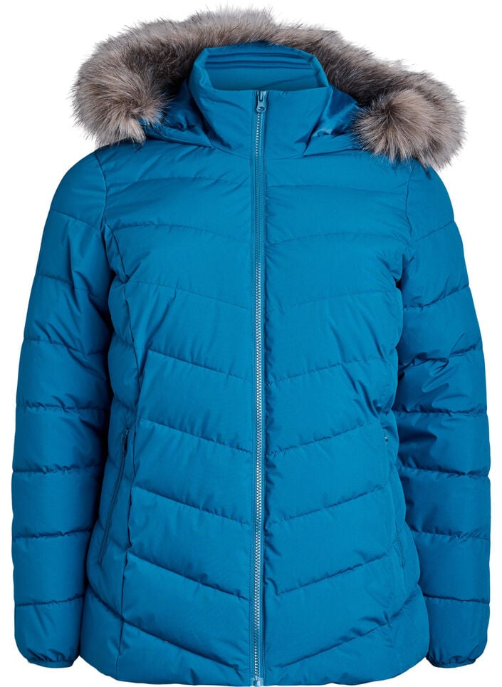 Kurze Steppjacke mit Kapuze, Petrol, Packshot image number 0