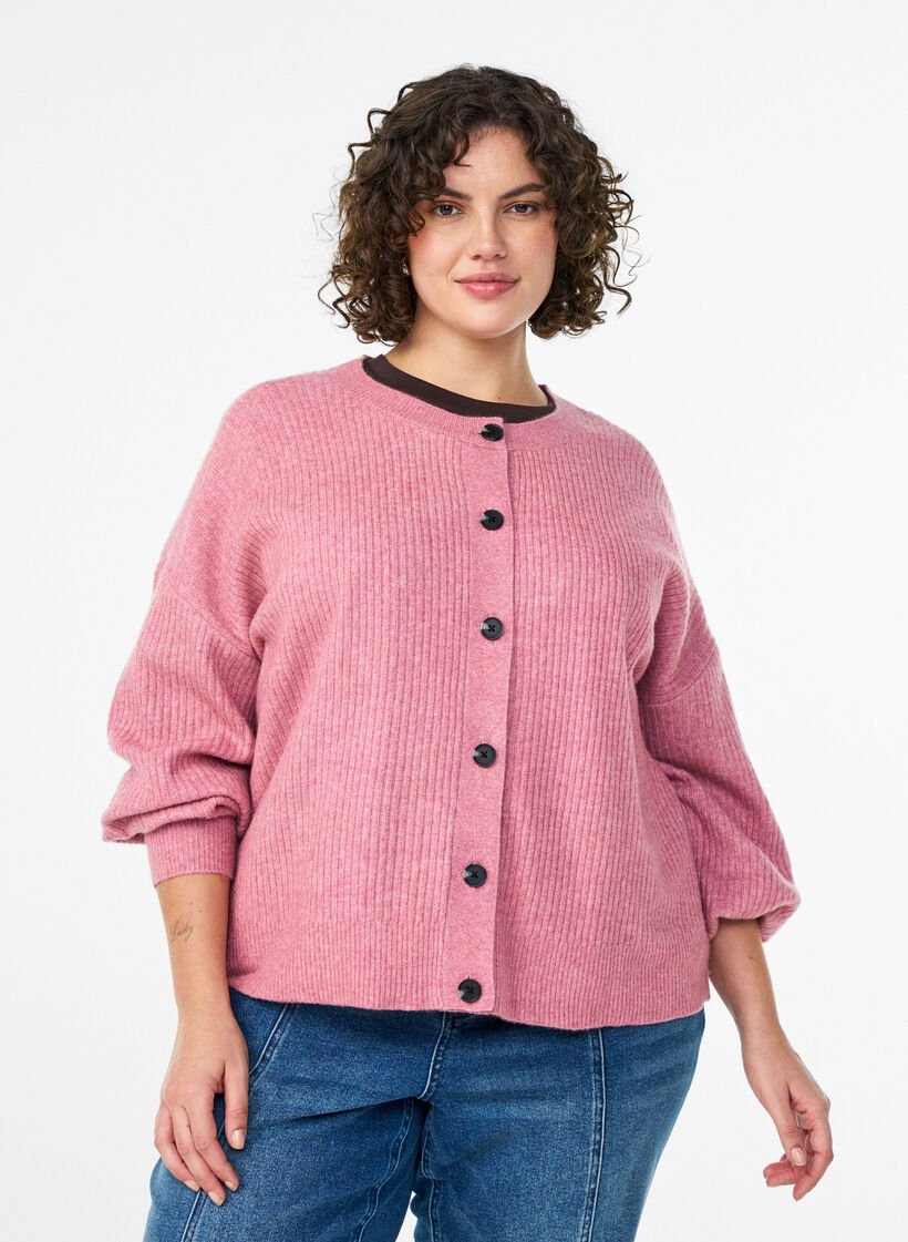 Rippenstrick Strickjacke mit Kn&ouml;pfen, Rot, Model image number 0