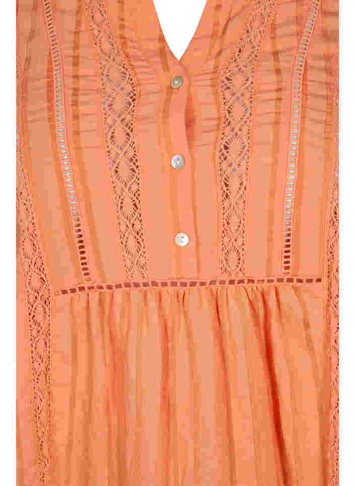 gestreiftes Viskose Kleid mit Spitzenbändern, Nectarine, Packshot image number 2