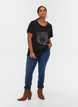 T-Shirt aus Bio-Baumwolle mit Steinen, Black , Model image number 2