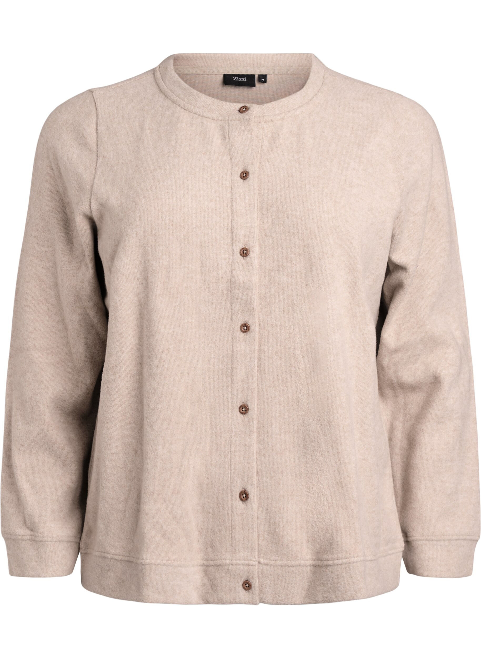Zizzi Cardigan aus Jersey mit Rundhalsausschnitt und Kn&ouml;pfen, Beige, Packshot image number 0