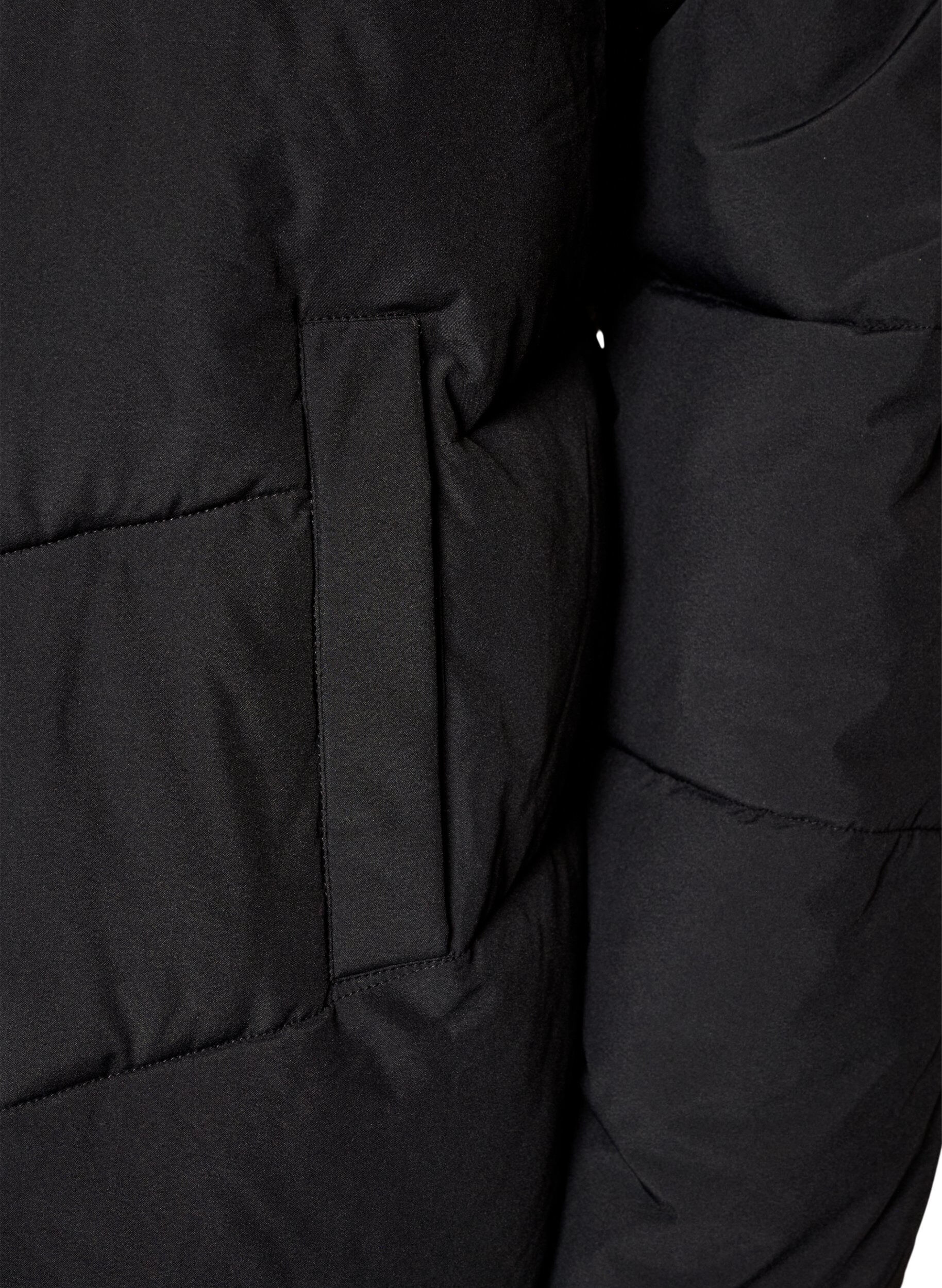 ZizziMittellange Steppjacke mit Kapuze, Schwarz, Packshot image number 3