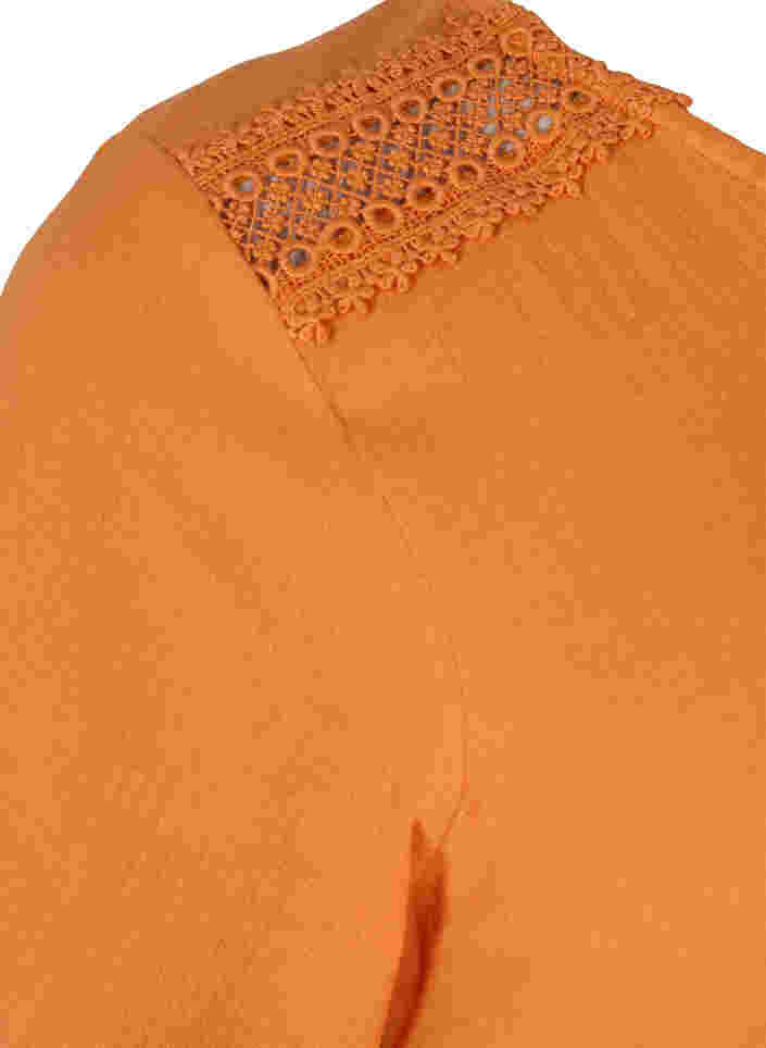 Kurzarm Baumwollbluse mit Spitze, Amberglow, Packshot image number 3