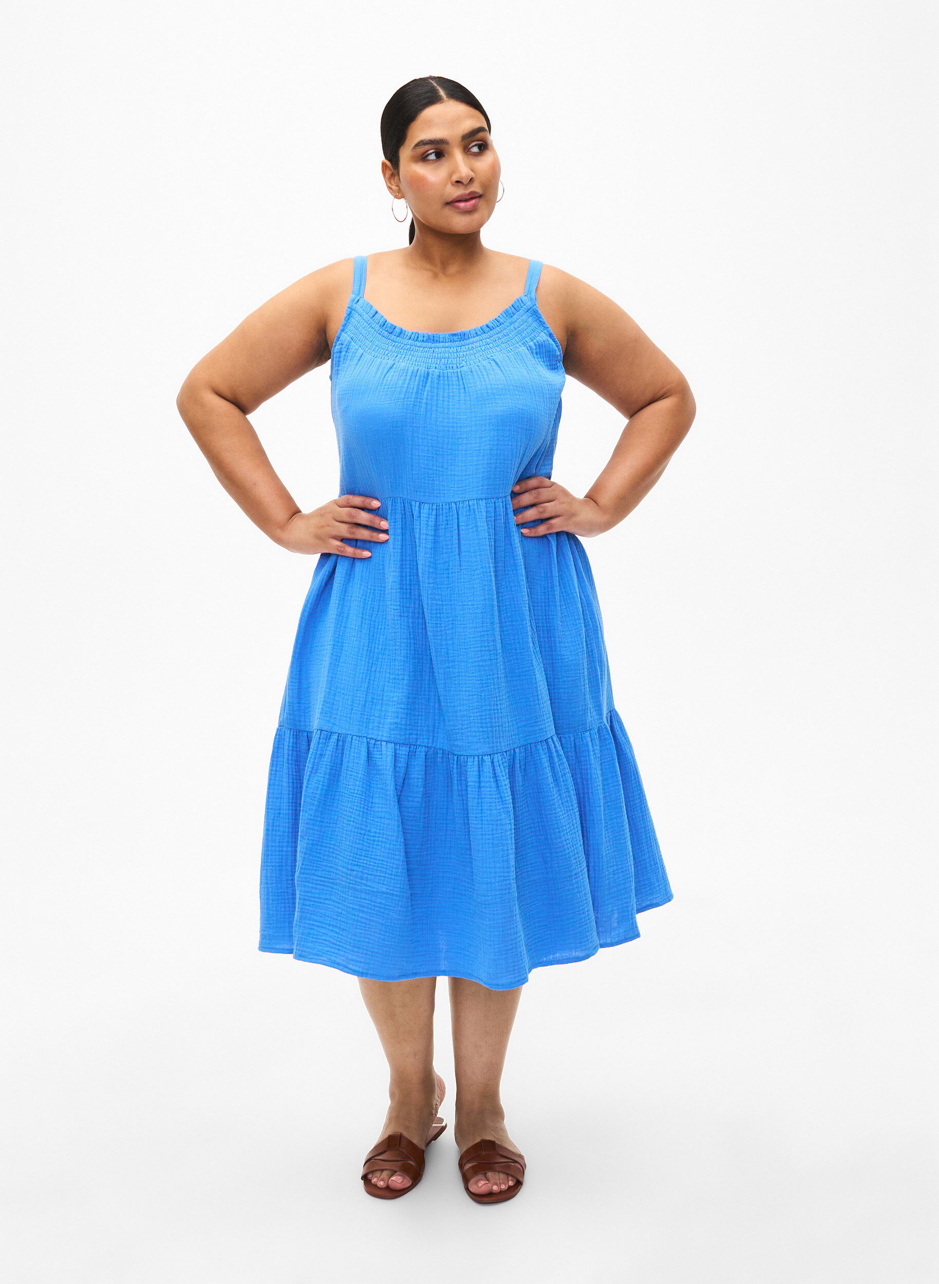 Zizzi Schlichtes Tr&auml;gerkleid aus Baumwolle, Marina, Model image number 2