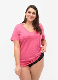 Nachtwäsche Shirt aus Baumwolle mit Print, Hot Pink w. Be, Model