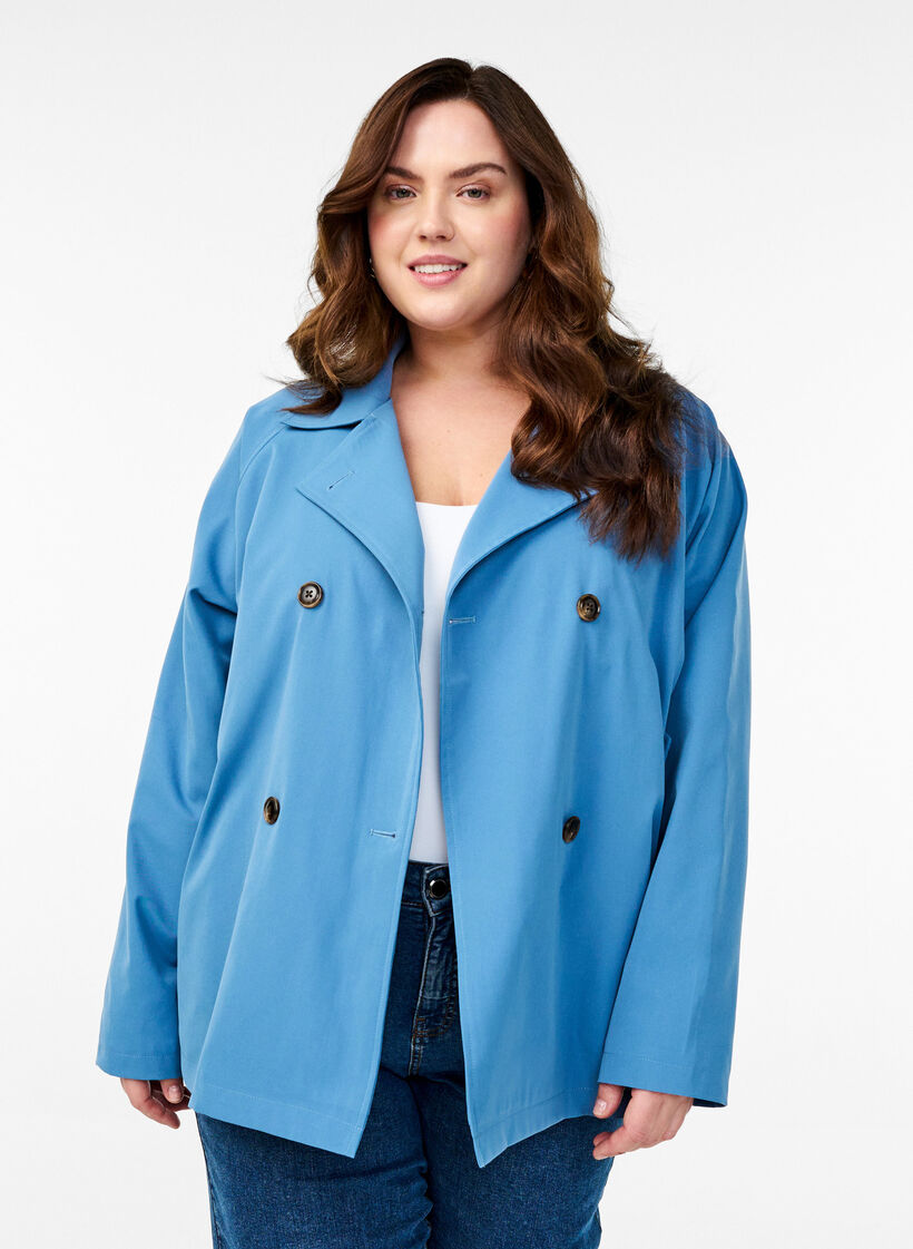Kurzer Trenchcoat mit Taschen, Blau, Model image number 0