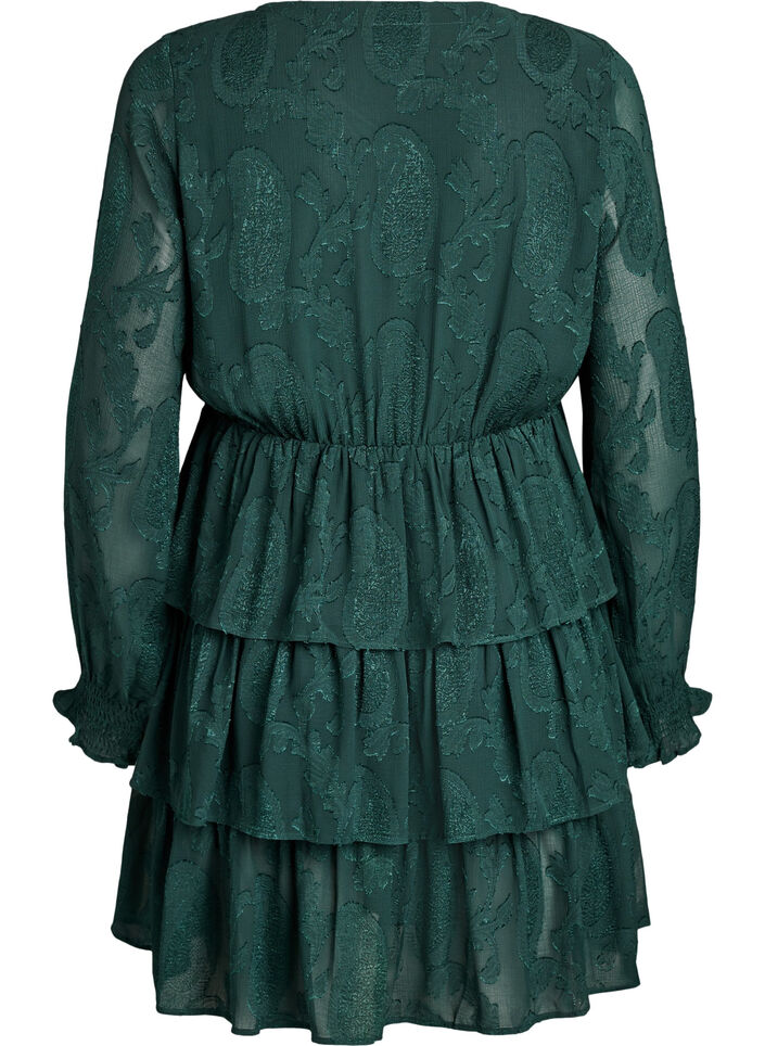 Kurzes Kleid mit R&uuml;schen und Strukturmuster, Gr&uuml;n, Packshot image number 1