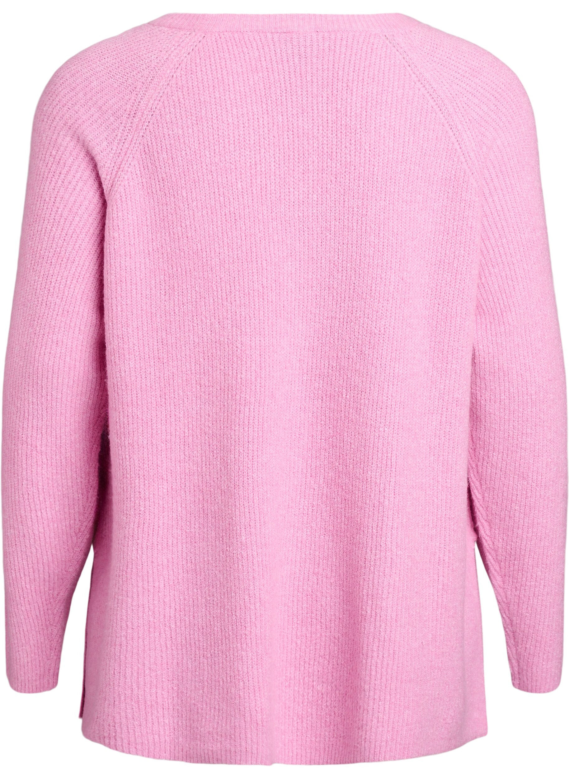 Zizzi Strickpullover mit Diagonalmuster und Raglan&auml;rmeln, Pink, Packshot image number 1
