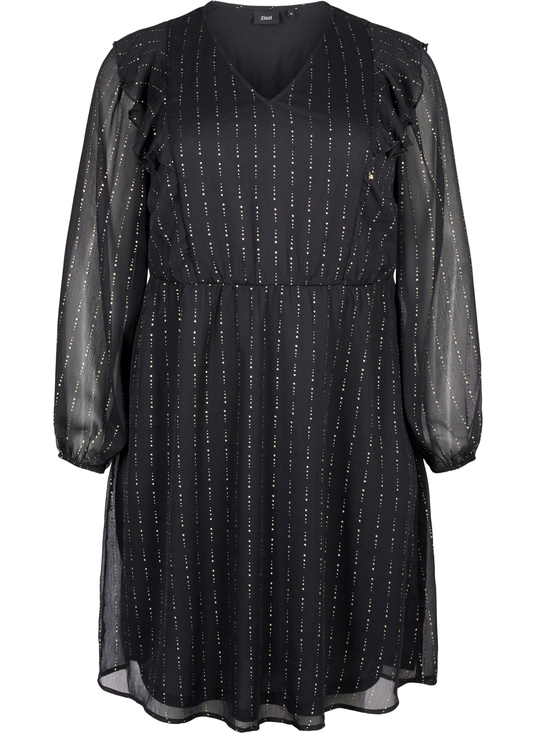 Zizzi Gemustertes Chiffonkleid mit R&uuml;schen, Black, Packshot image number 0